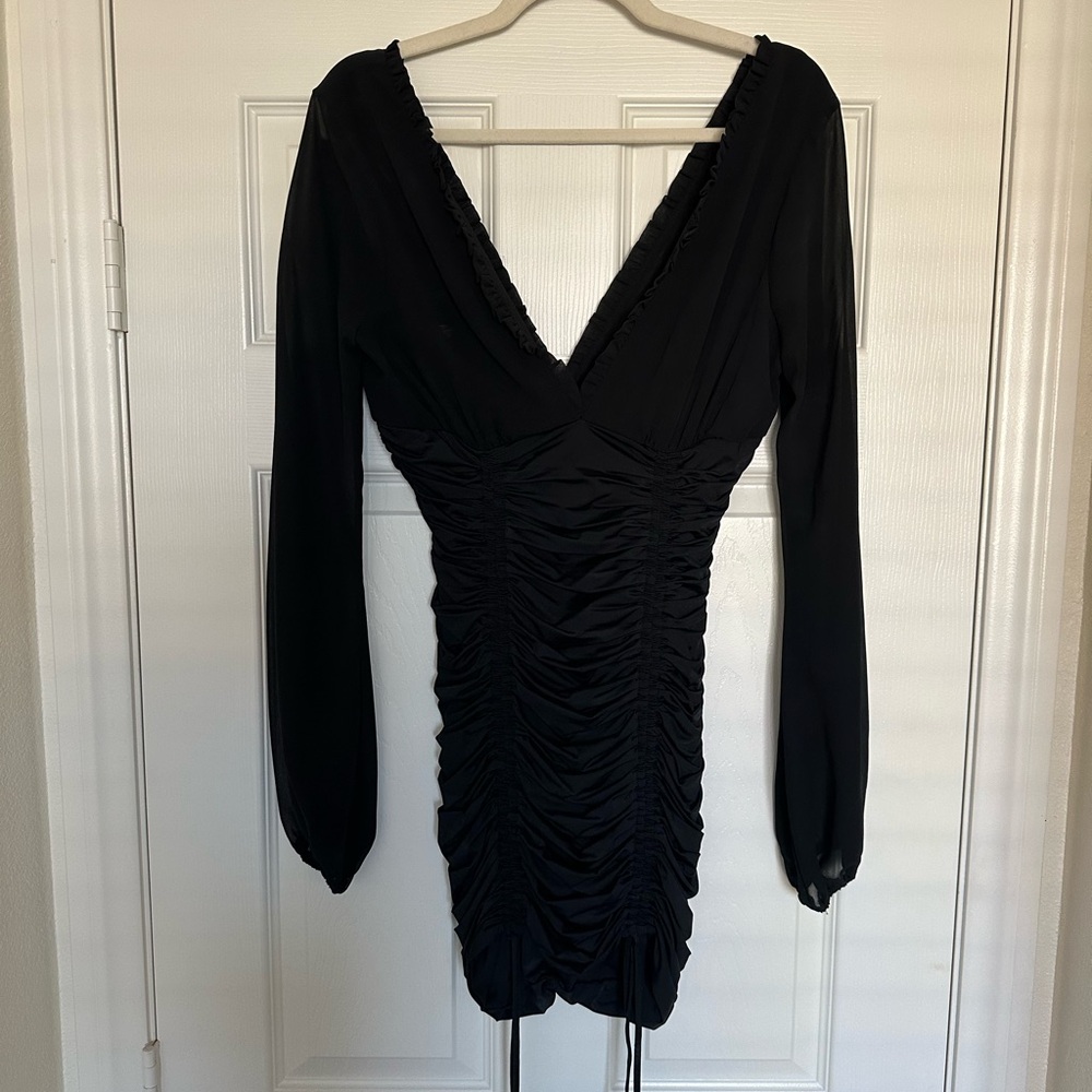 Tiger Mist Black Long Sleeve Ruched Dress